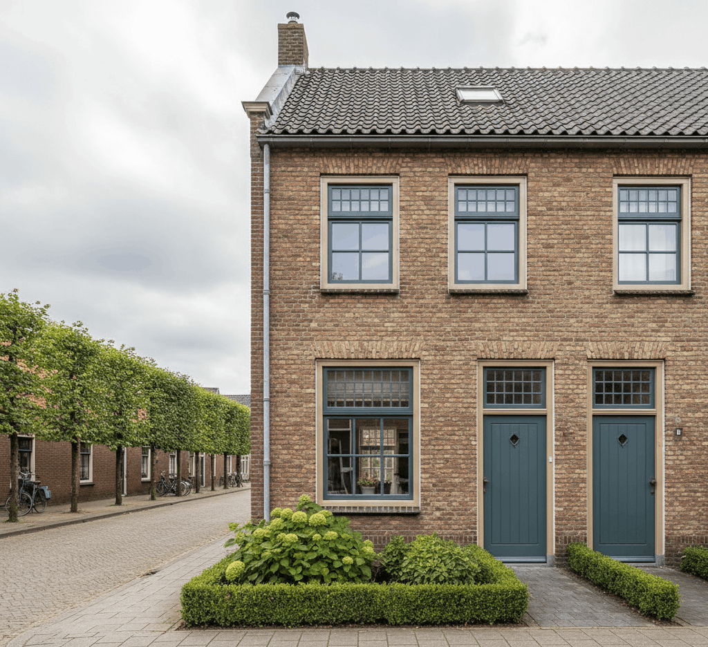 Houten kozijnen en deur in een Nederlandse woning (authentieke afwerking)