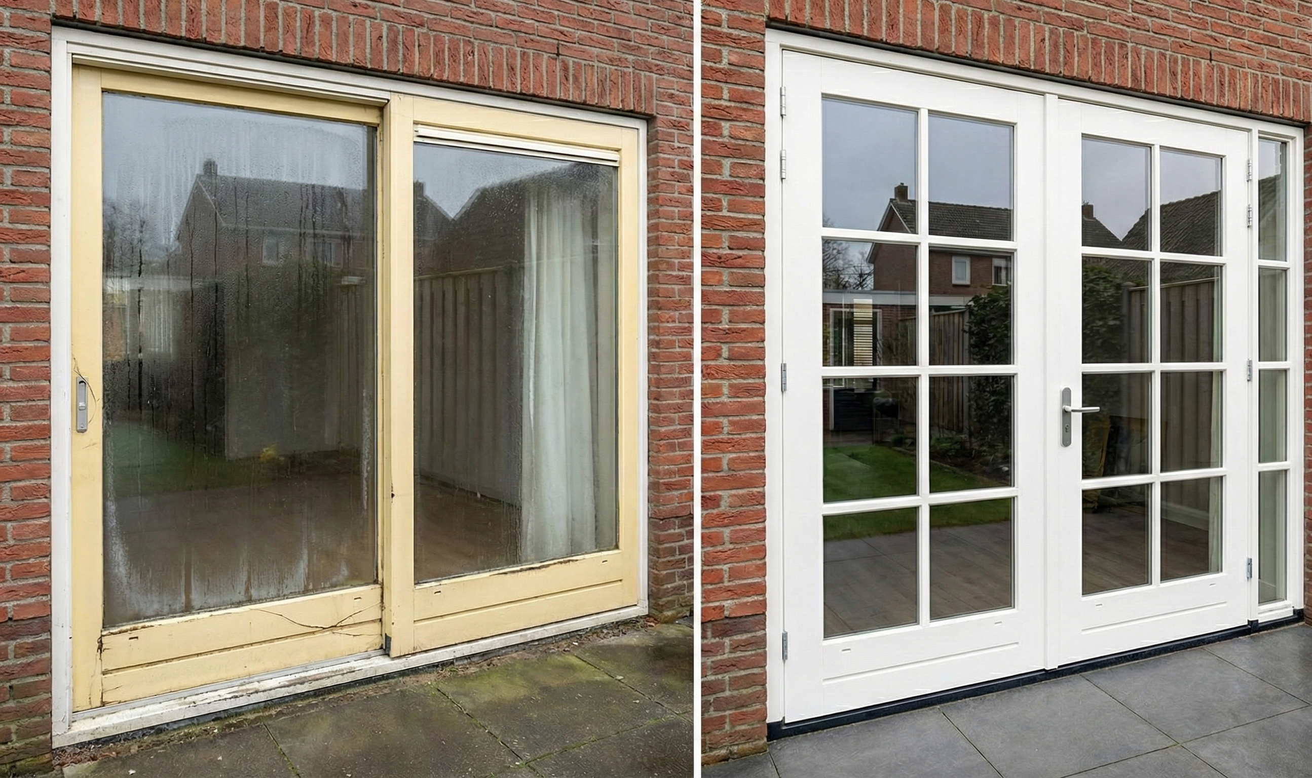 Voor en na vergelijking: Van oude schuifpui naar nieuwe hardhouten tuindeuren in Julianadorp